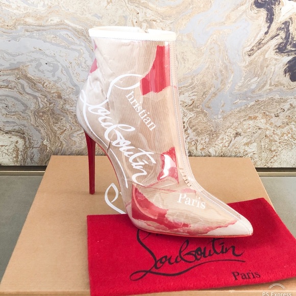 New! Christian Louboutin 100 PVC Loubi Ankle Boots - Picture 8 of 10
